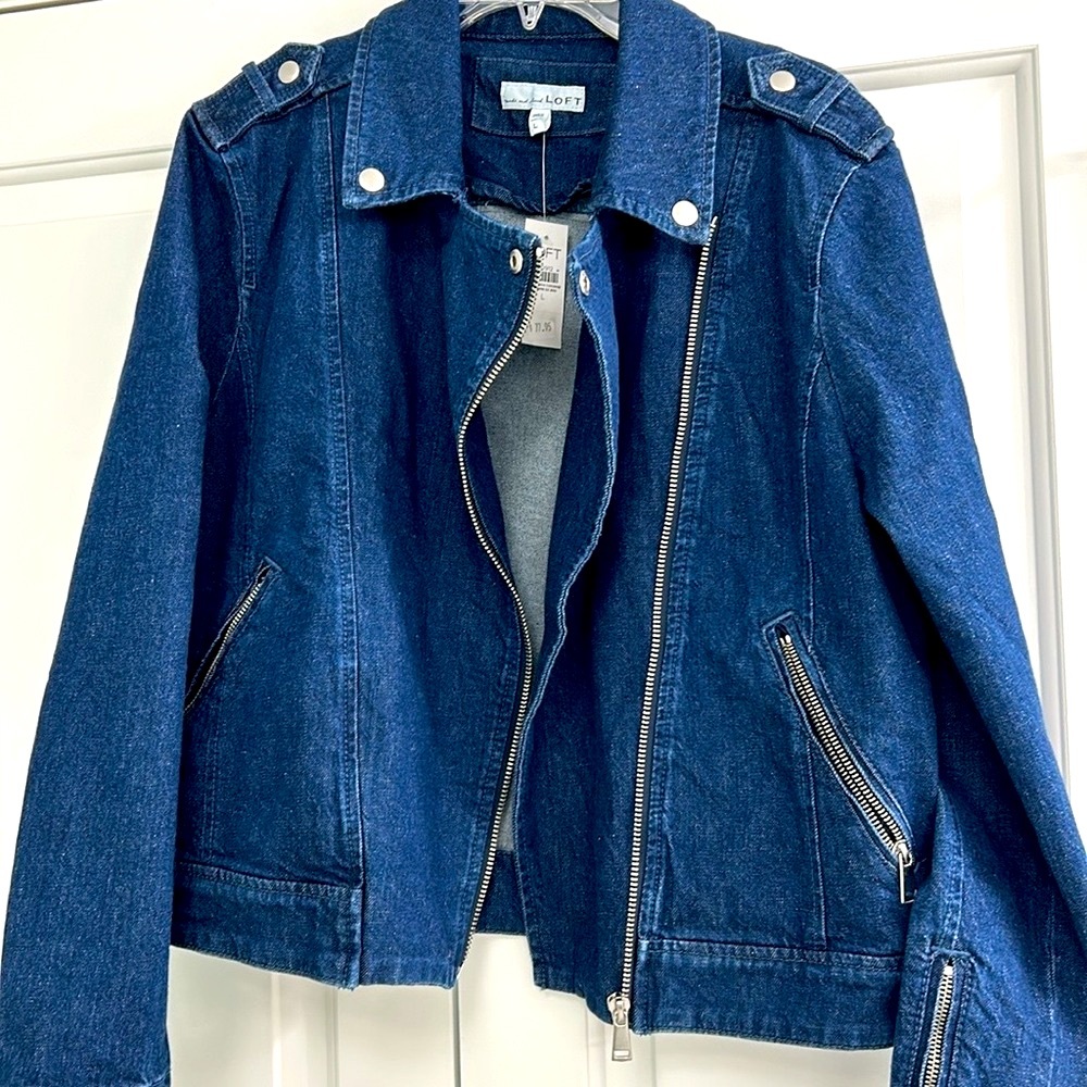 NEW Loft Denim Moto Jean Jacket Size L - $77 Tag Attached